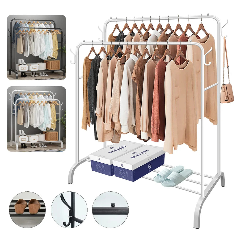 Double Rail Standing Clothes Rack – Black/White, 110x54x145cm