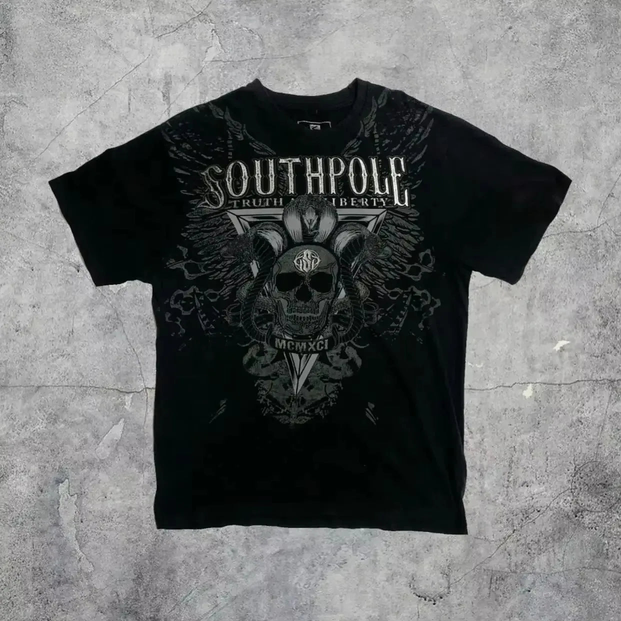High Street Southpole Short Sleeve Women Y2K Graphic Print Oversized T Shirt Harajuku Gothic Round Neck Cotton Short Sleeve Tops