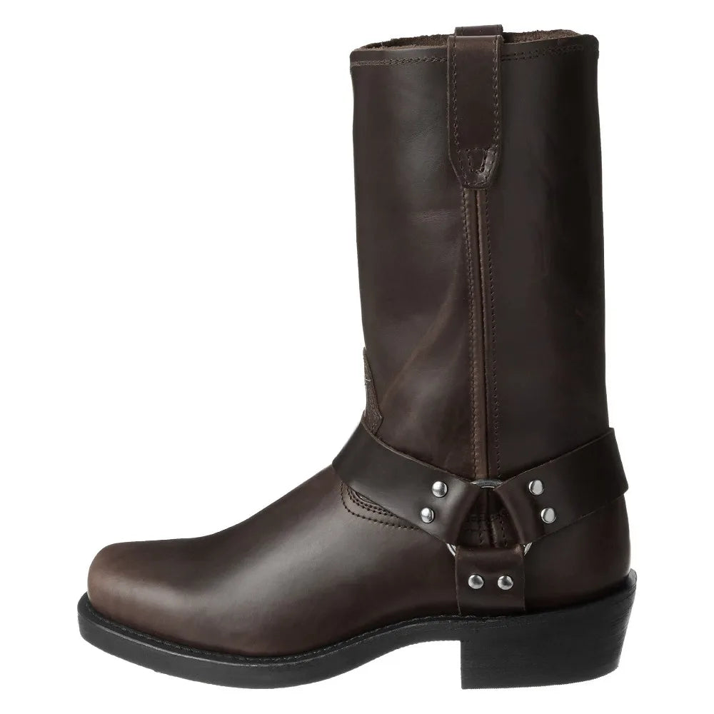Men's Retro Western Cowboy Boots - Slip-On Square Toe Mid-Calf Waterproof