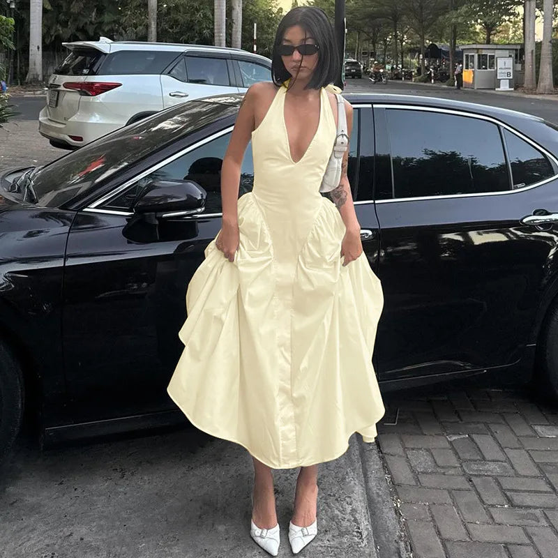 Ladies Summer Evening Party New Fashion Dress Women Sleeveless Backless V-Neck Sexy Birthday  Long Dresses 2025 Woman Streetwear
