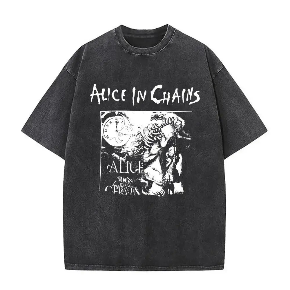 New in Top & Tees Men's T-Shirt Camisetas Rock Band Alice in Chains Dirt Washed Vintage Short Sleeved Round Neck Y2k T-shirt