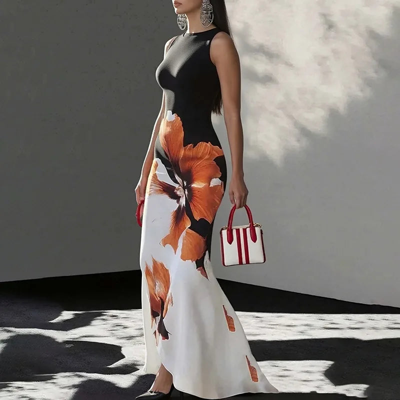 2026Spring new women's clothing European and American cross-border dresses Fashionable and elegant slim-fit waist-cinching print