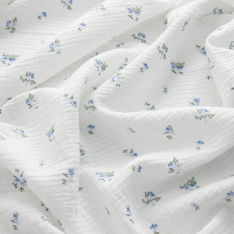 135x50CM Pink Rose Flower Printed Pure Cotton Double-layer Crepe Fabric For Kids Clothes, Household Cloth DIY Fabric YHTJ0137