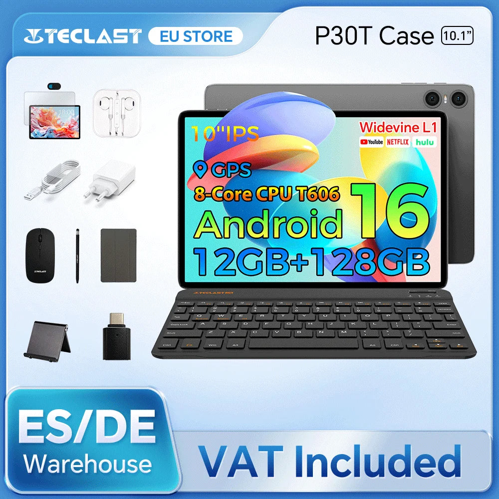 Teclast P30T Set 10.1" Tablet Android 16 T7200 8-core Max 12GB RAM 128GB ROM 6000mAh Keyboard/Case/Mouse/Stylus/Headphone/Stand