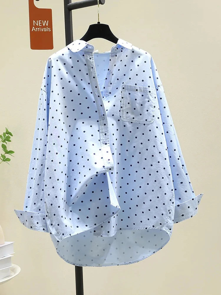 PURE COTTON DOT SHIRT - Full Button, Loose Fit - Easy Casual