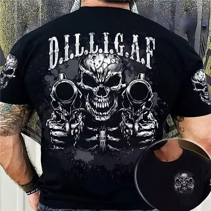 Skull Middle Finger T-Shirt - Don't Go Away Mad Biker Tee