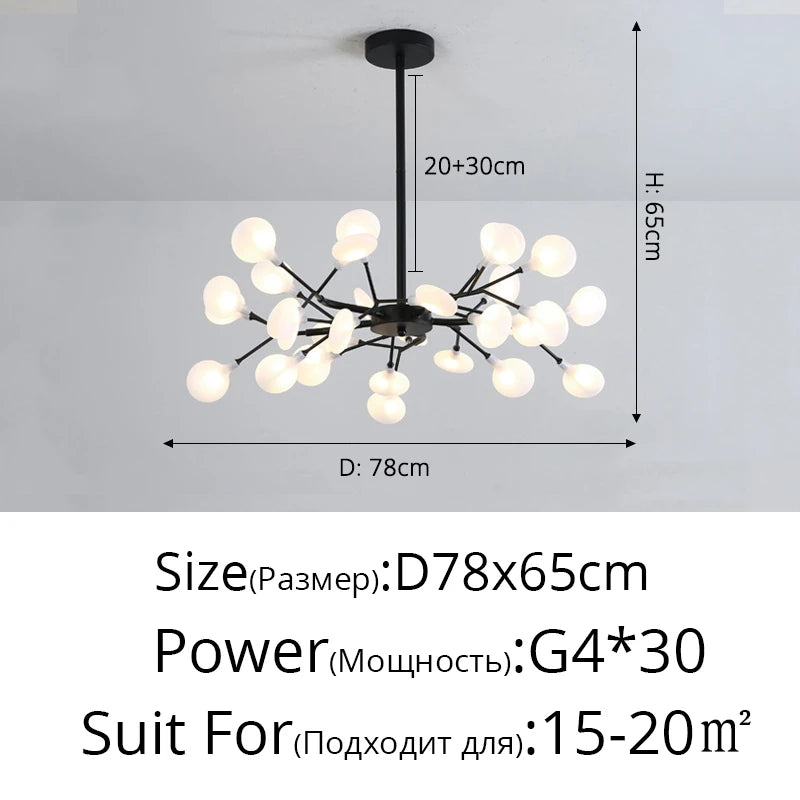Nordic Firefly LED Chandelier – 9 to 54 Heads, Black or Gold