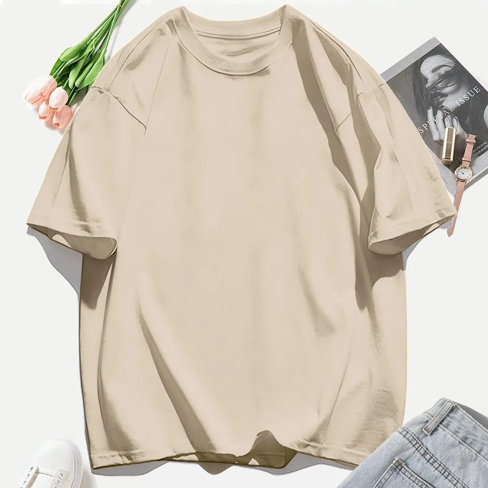 Woman 100% Cotton T Shirts Solid Color Casual T-Shirt O-Neck Summer Tops For Women Fashion Oversized Female Sportswear