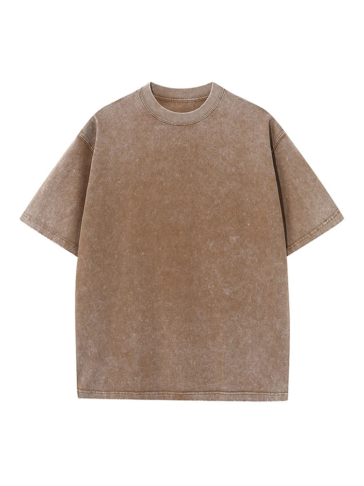2026 Summer Washed T-Shirts 230G Heavy Cotton Vintage Faded Color Plus Size Unisex Basic Tee Short Sleeve Loose Workout Tops
