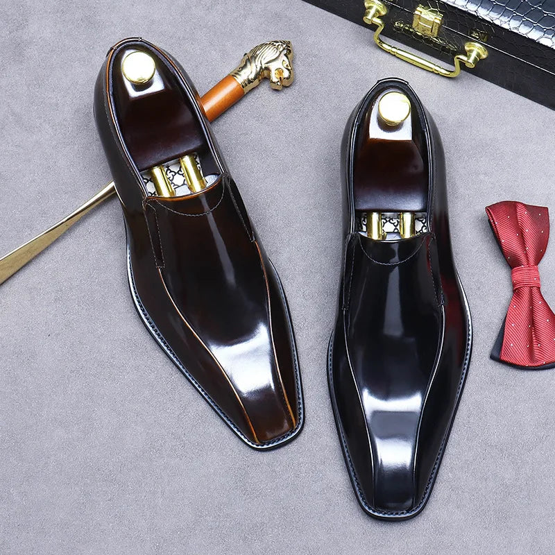 Men's Cowhide Leather Pointed Toe Loafers - Business Formal Slip-On EU 37-46