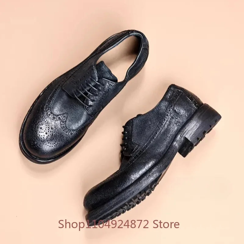 BRIT CRAFT - Handmade Genuine Leather Derby Shoes - British Style, Thick Sole