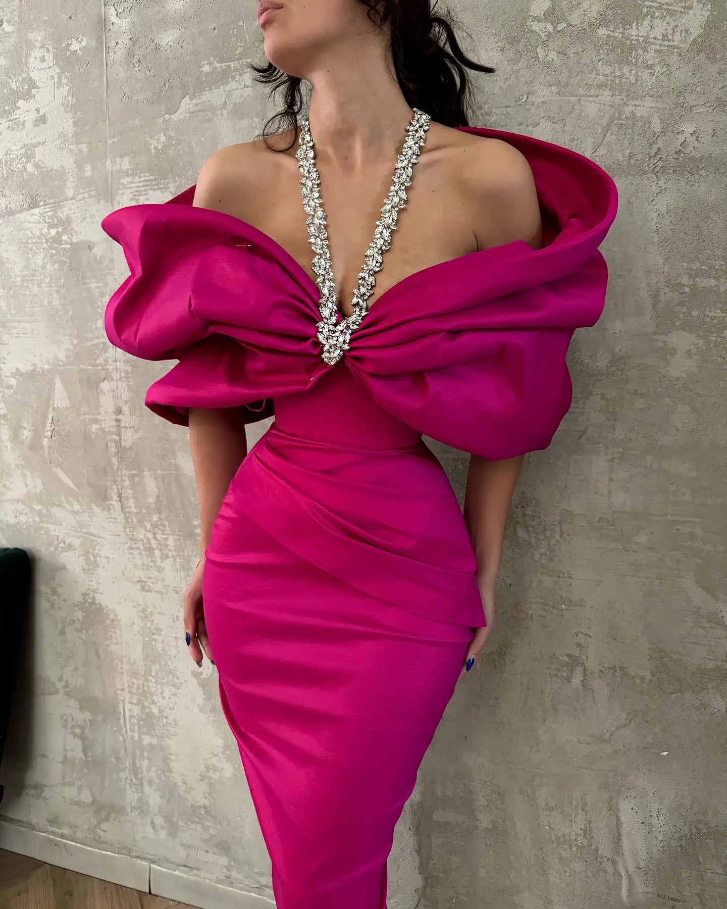 Red Black Women's Sexy Halter Off-the-Shoulder Crystal Ruffles Bodycon Long Bandage Dress Nightclub Party Birthday Celebration Wear