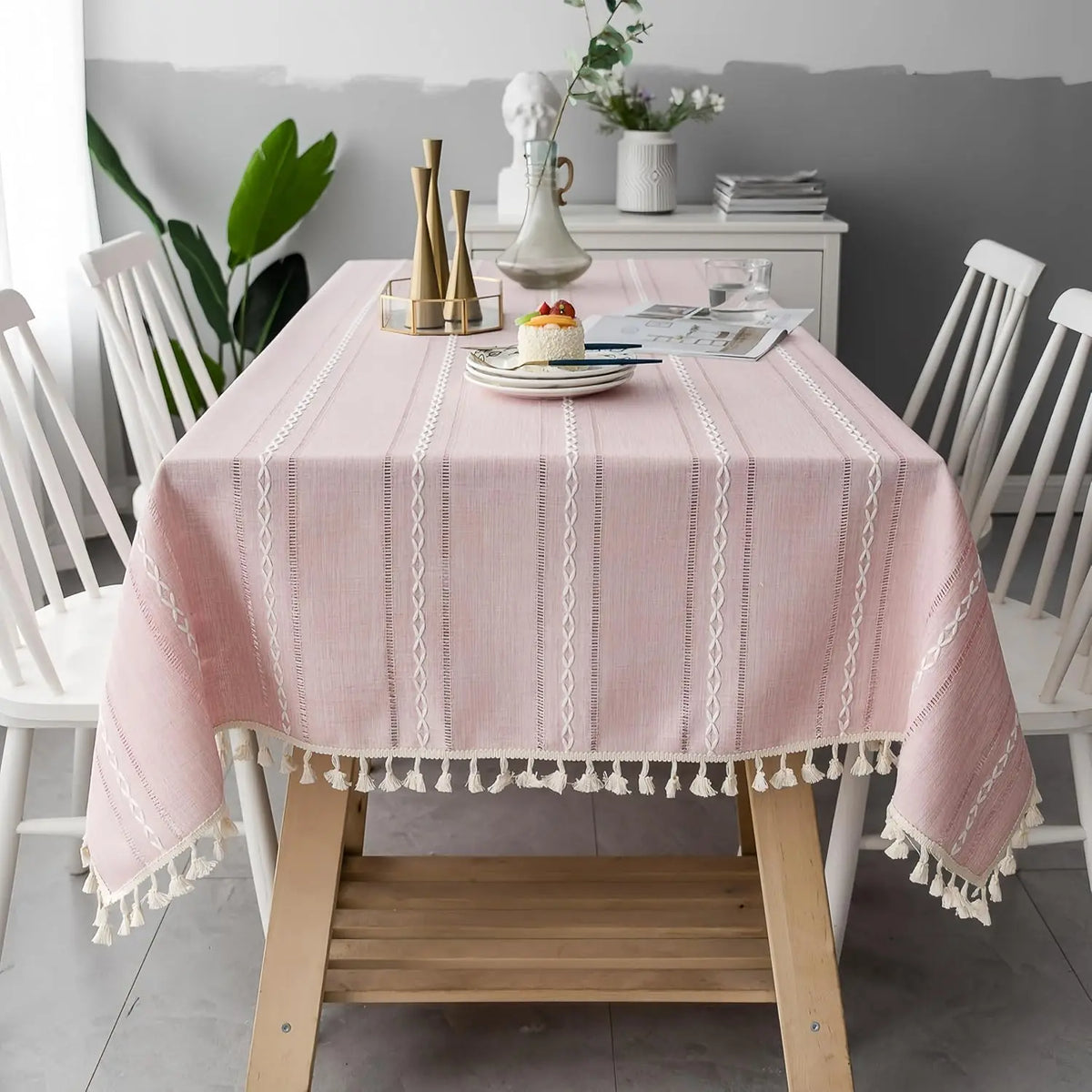 TASSEL TABLECLOTH - Cotton Linen Stripe - Joyful Tables