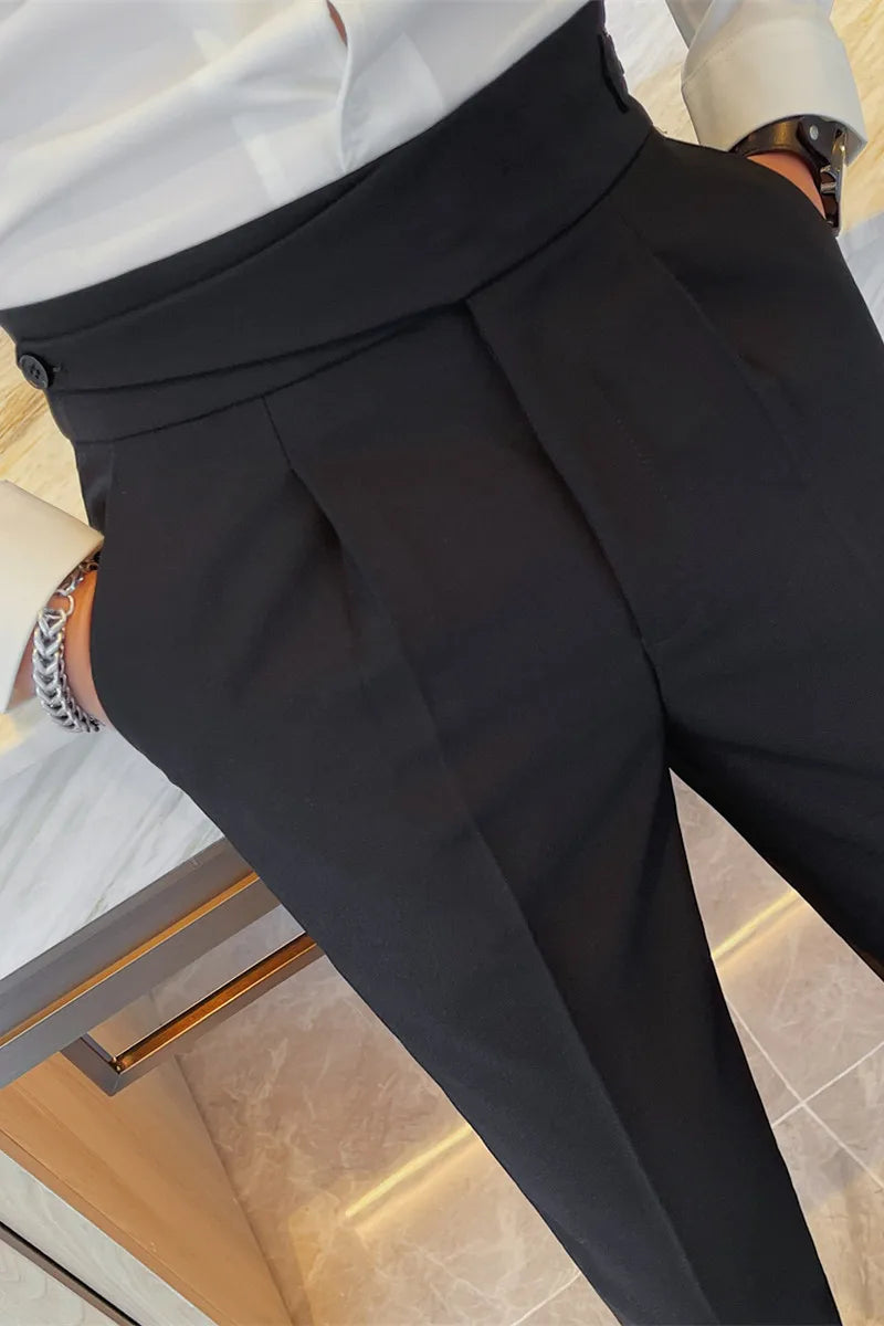 NAPLES SLIM - Men's High Waist Slim Tapered Business Suit Trousers - Black, W29–36