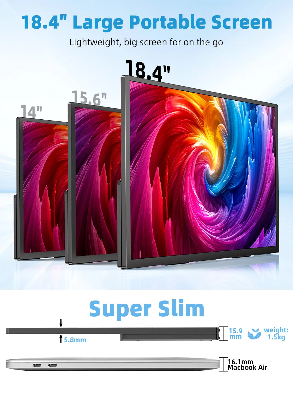 UPERFECT 18.4" 4K QLED Portable Monitor - Ultra-Slim Gaming Display