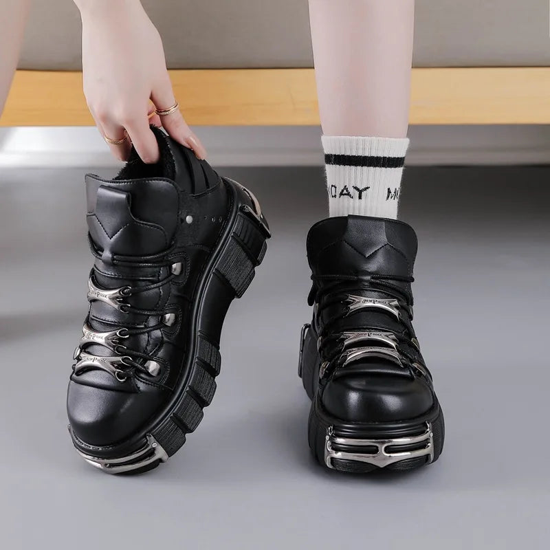 Punk Metal Platform Ankle Boots – Unisex High Heel