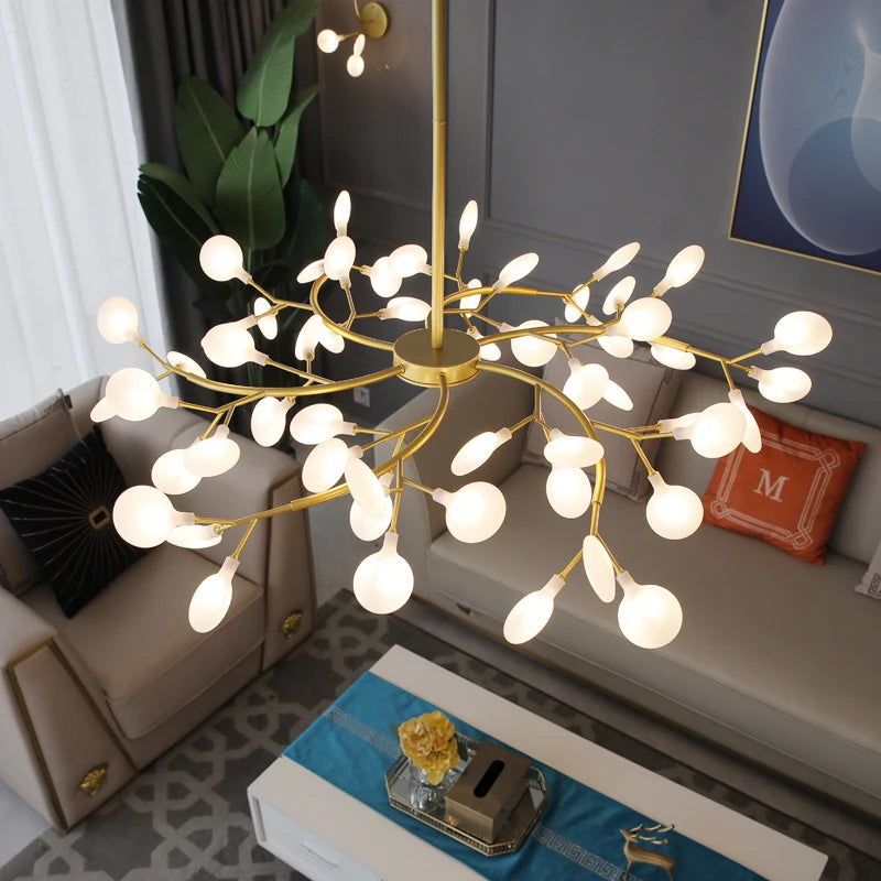 Nordic Firefly LED Chandelier – 9 to 54 Heads, Black or Gold