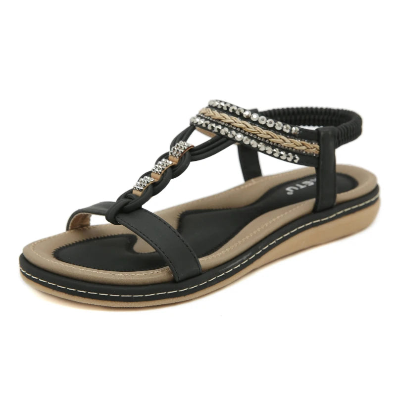 Spring And Summer 2025 New Lightweight And Comfortable Flat Sandals For Women's Elastic Straps Casual Beach Big Size Shoes