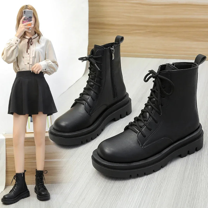 Platform Ankle Boots – Side Zip Square Heel