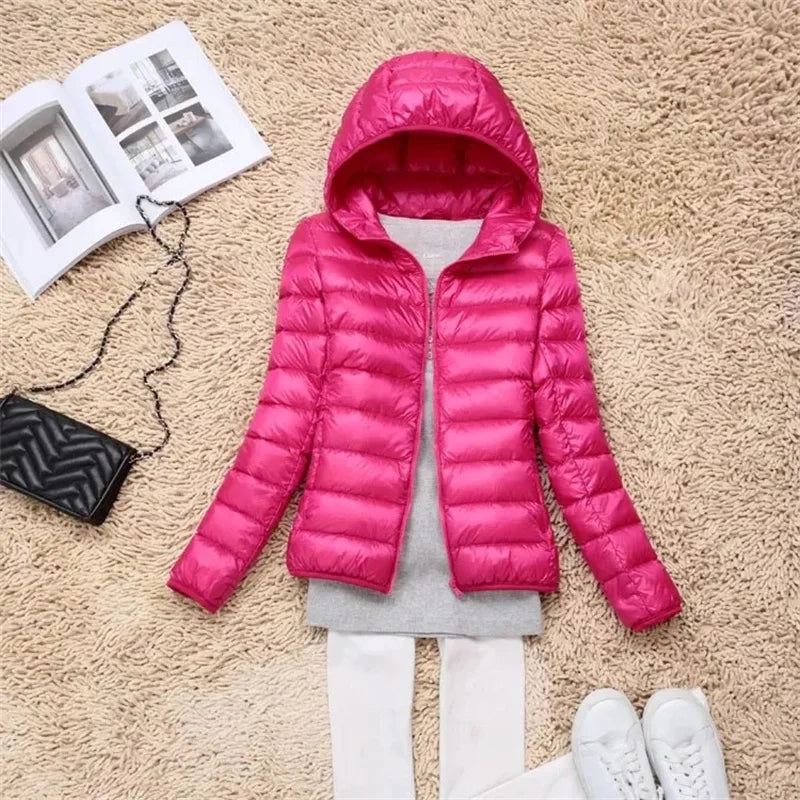 Slim Short Puffer Jacket - Hooded & Stand Collar