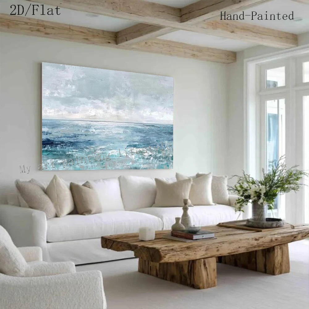 ABSTRACT SEA VIEW OIL PAINTING - Hand-Painted - Unframed Canvas