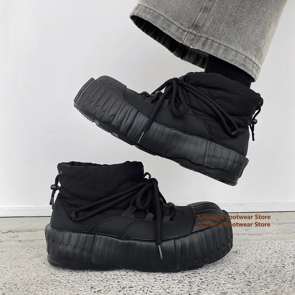 Men's Plush-Lined Snow Boots - Height Increasing Thick Sole Round Toe High Top
