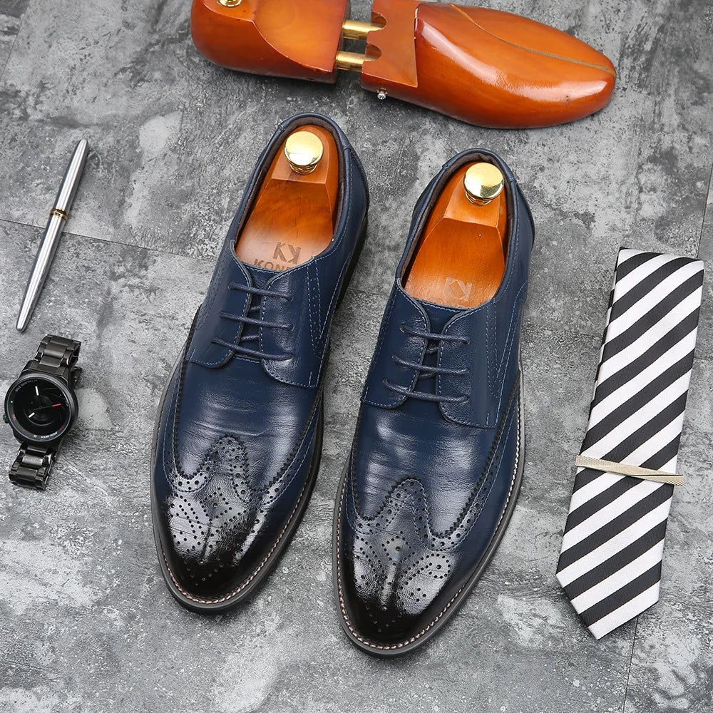 Men's Wingtip Oxford Shoes - Pointed Toe Lace-Up Business Dress Large Sizes