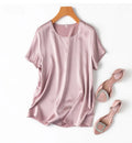 100% Mulberry Silk 19 Momme Charmeuse Silk Women Tank Top T-shirt Short Sleeve Shirt Blouse Solid Colors Summer M L XL AA4270