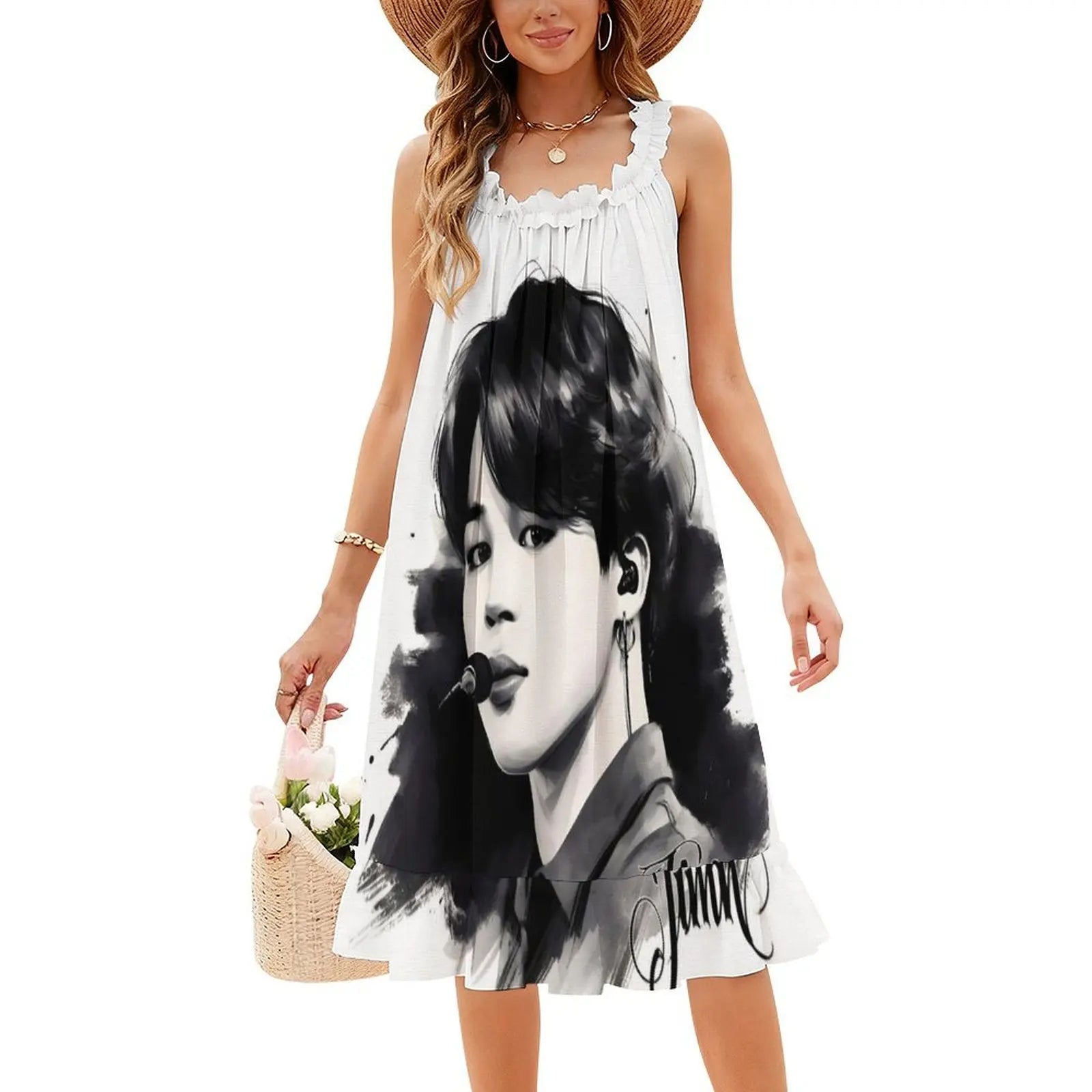 Jimin From Boys By Hello K-Pop Sexy Vacation Dress For Women Beach Party Birthday Mini Dress Black And White B W Ink Black Ink