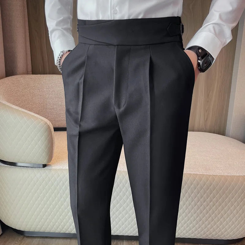 NAPLES SLIM - Men's High Waist Slim Tapered Business Suit Trousers - Black, W29–36
