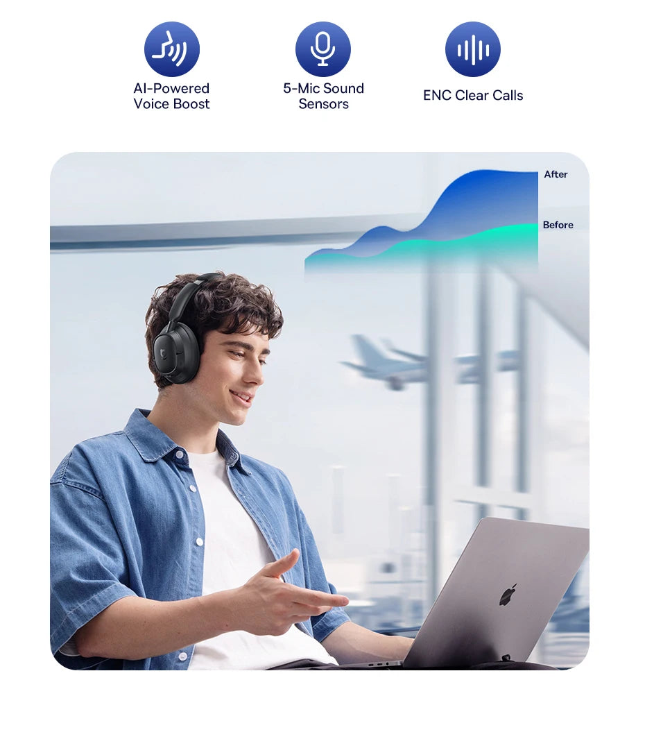 Baseus EH10 ANC Wireless Headphones – 45dB Adaptive Hi-Res LDAC Bluetooth 6.0 80H