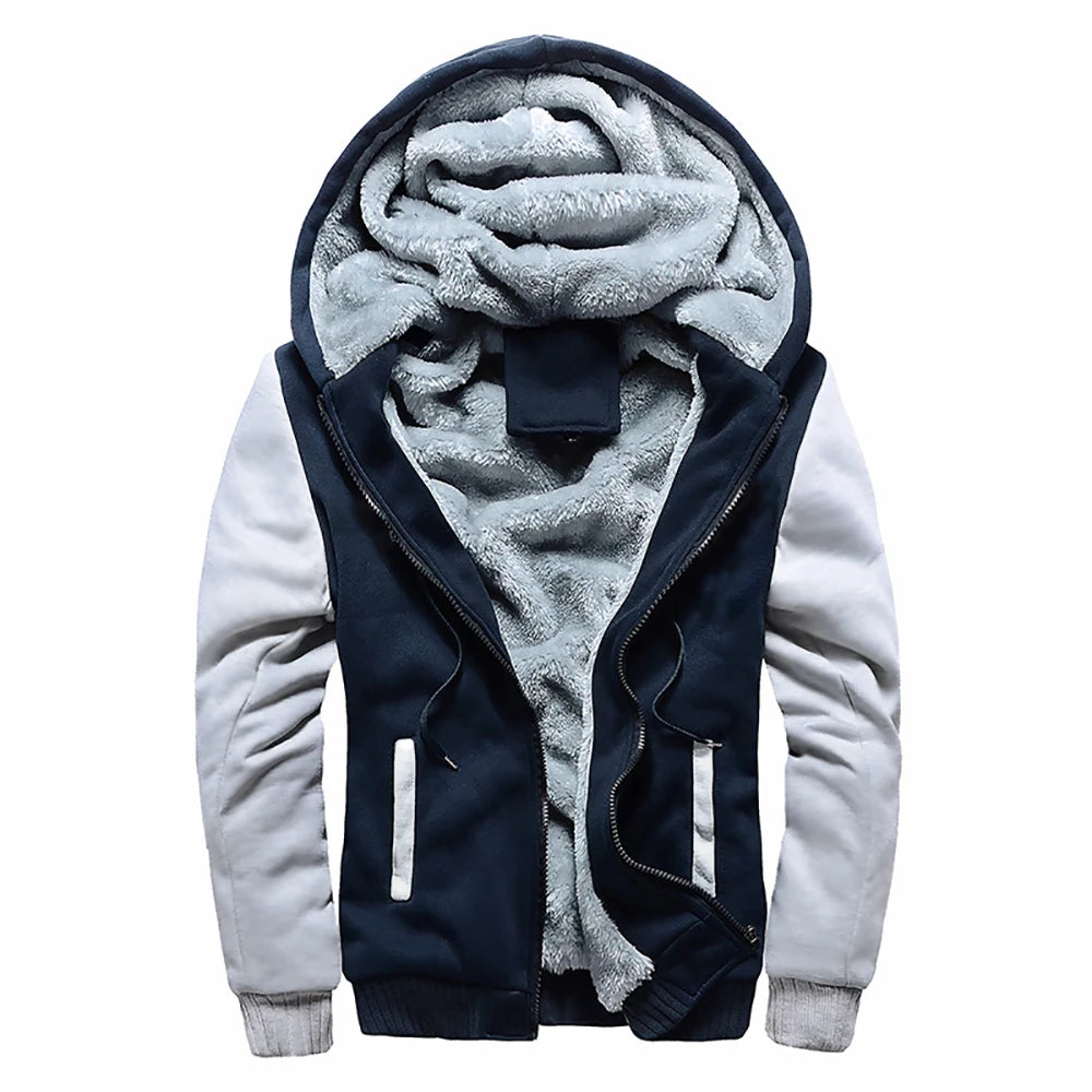 Men's Fleece Lined Hooded Jacket – Windproof Full Zip