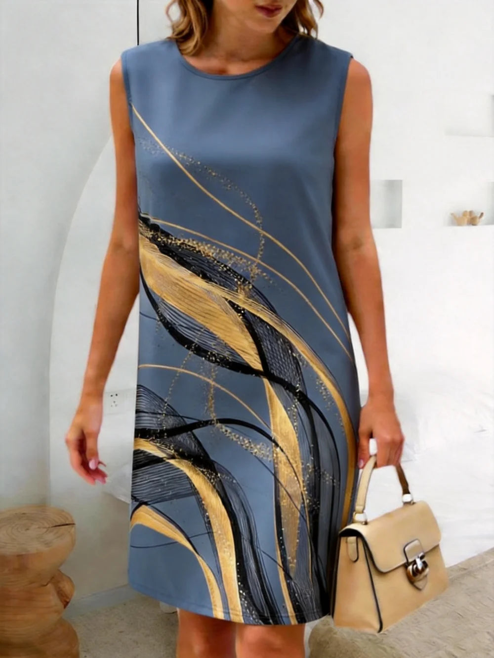 Summer Women's Sleeveless Dress 3D Printed Wave Texture Dress Elegant Sleeveless Casual Fashion Dresses Y2k Clothes for Women