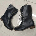 British Retro Knight Ankle Boots - Lace-Up Flannel Lined Medium Heel Plus Size