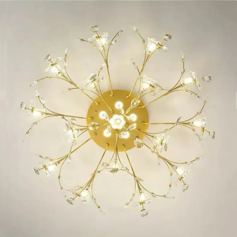 European K9 Crystal Ceiling Light – Gold, D55–90cm + Wall Lamp