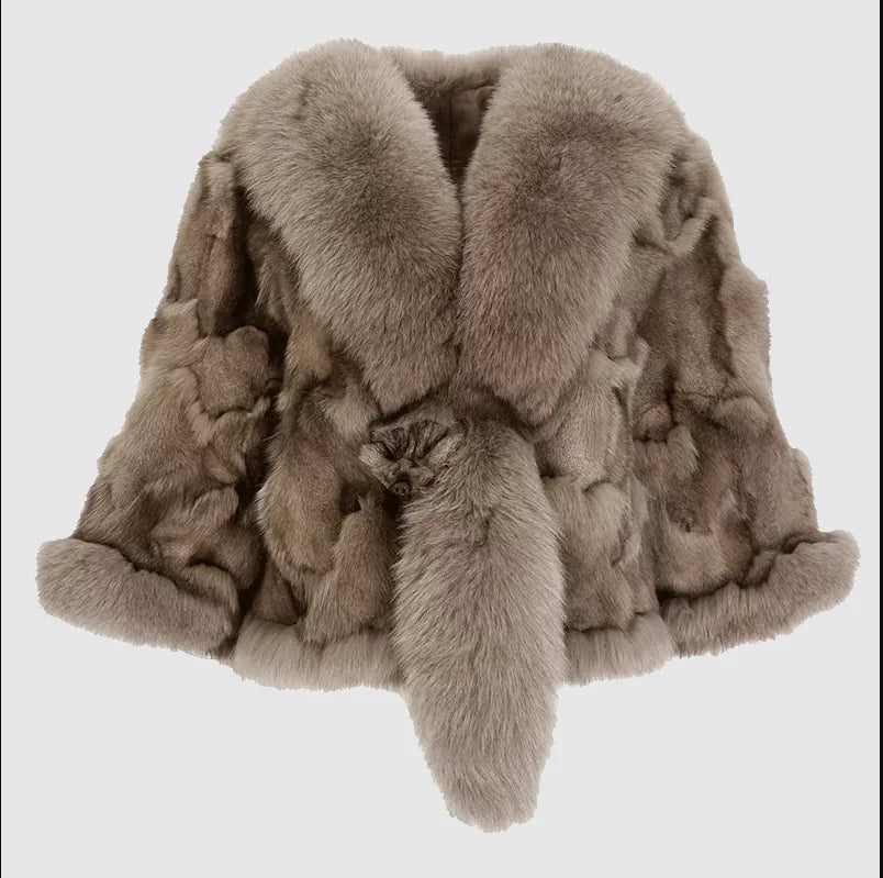 Women's Fox-Fur Cape - V-Neck - Winter Poise