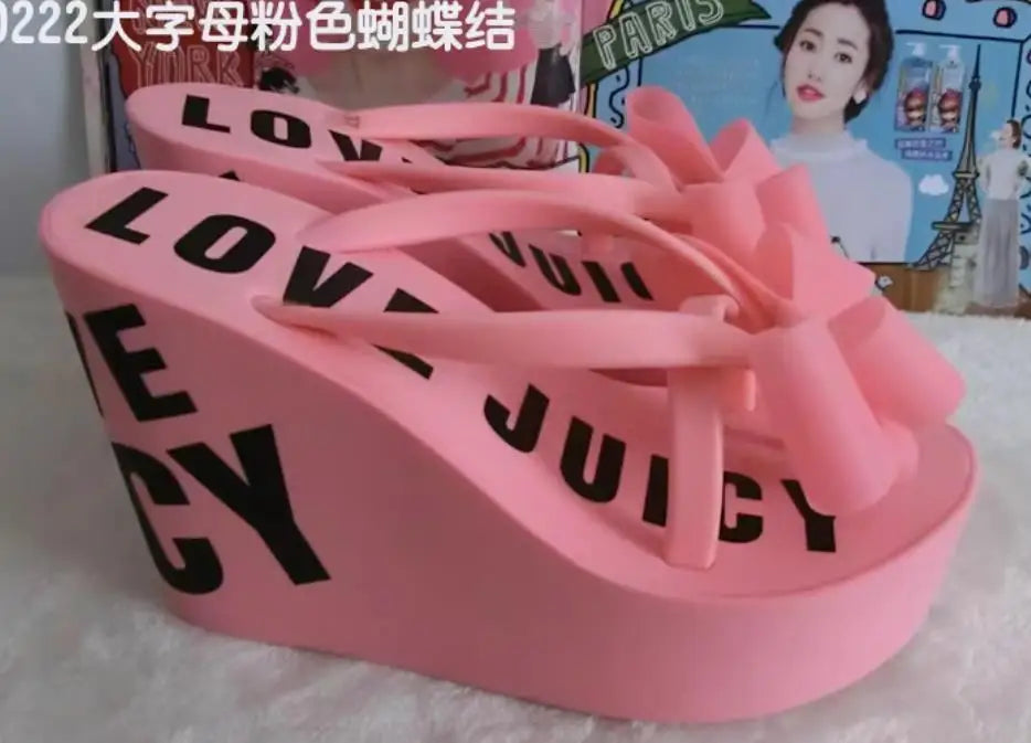 Platform Wedges Sandals Wedges Flip Flops High Heel Sandals Slippers White Beach Sandals Bohemia Flip Flops Pink size 32--43
