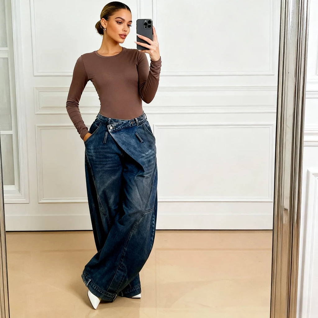 Distressed Wide Leg Jeans - Punk Streetwear