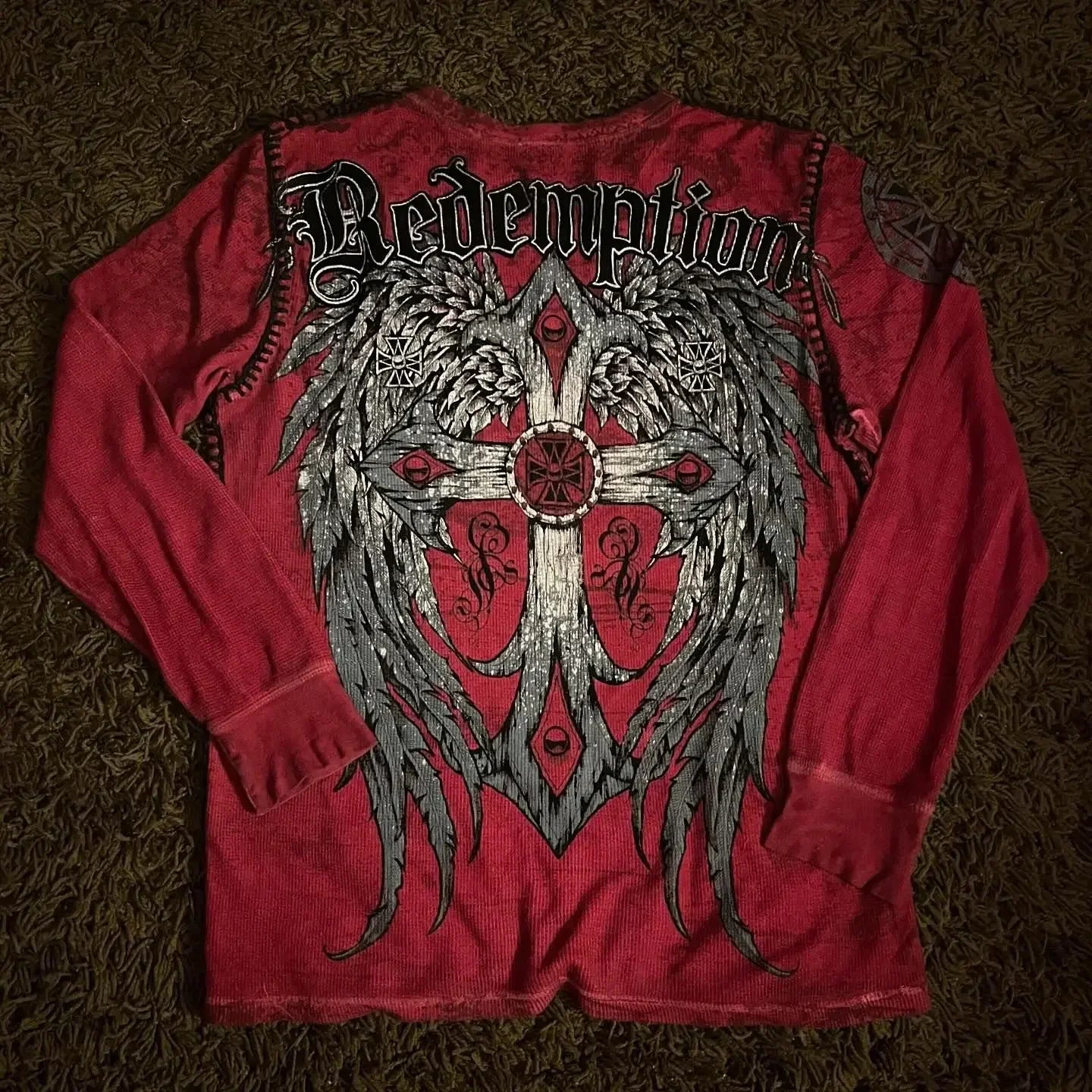 Affliction Skull Cross Long Sleeve Tee - Y2K Gothic Oversized