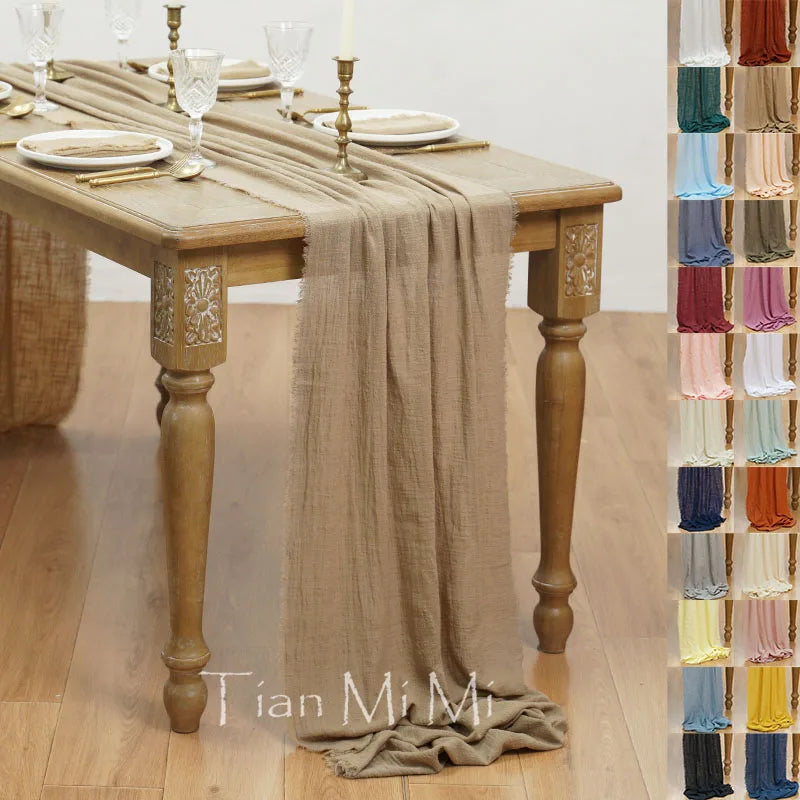COTTON GAUZE TABLE RUNNER - 23 Colors, 40 & 62cm Wide, Up to 10m - Rustic Tables