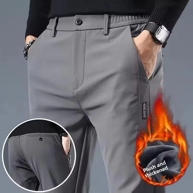 VELVET EDGE - Men's Fleece-Lined Slim Stretch Pants - Business Casual Winter Trousers