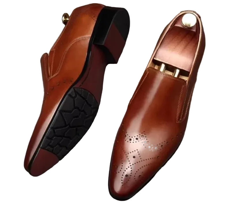 BROGUE SLIP - Men's Genuine Leather Brogue Loafers - Pointed Toe Breathable Dress Sandals