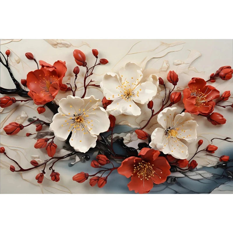 Custom 3D Floral Art Wall Mural – Modern Style, 7 Materials