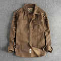 RETRO STRIPE - Men's Casual Shirt - Washed Cotton, Multi-Pocket, Autumn Style