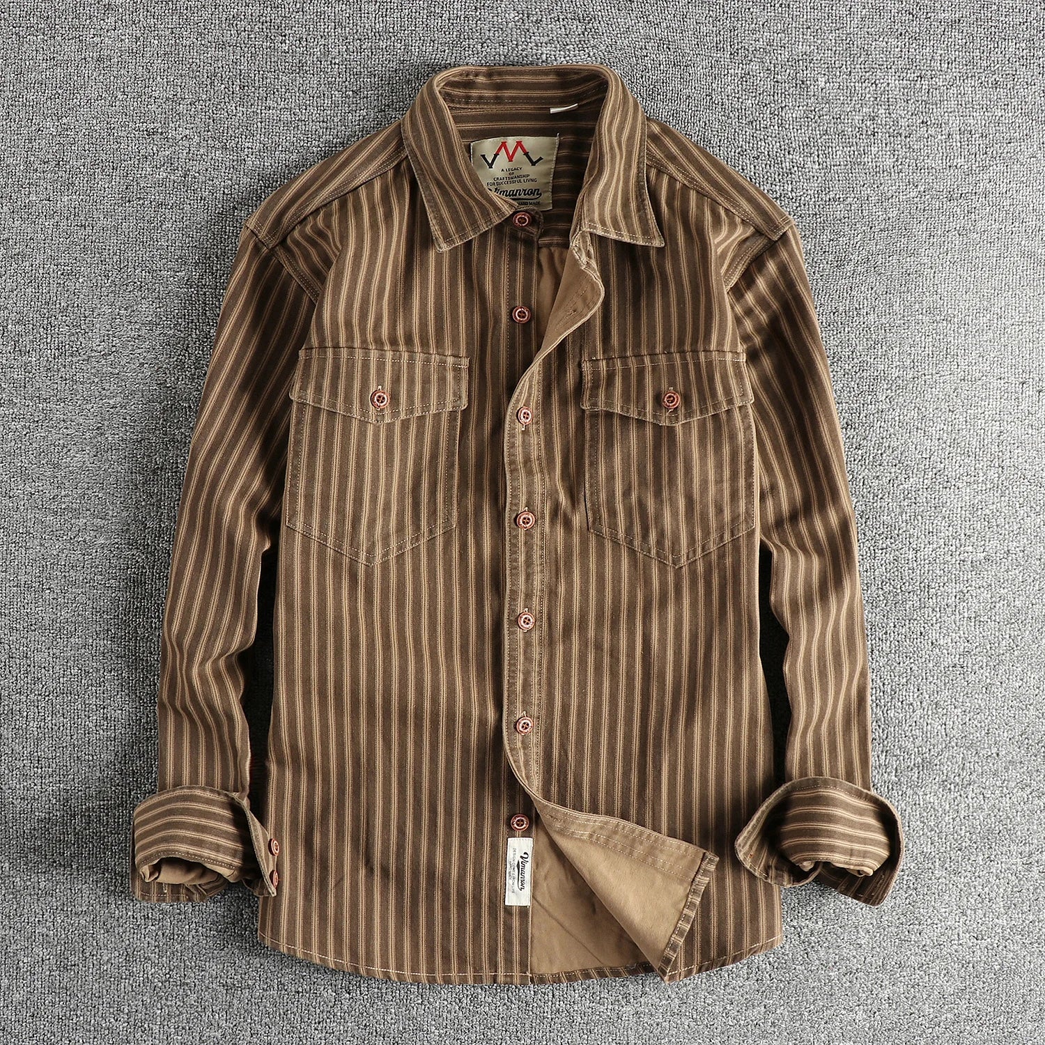 RETRO STRIPE - Men's Casual Shirt - Washed Cotton, Multi-Pocket, Autumn Style