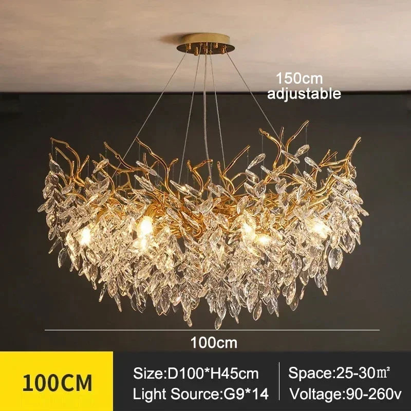 Luxury Crystal LED Chandelier – Round & Linear, Gold/Silver, Multiple Sizes