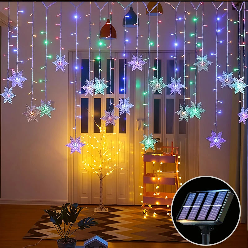 Solar Snowflake Curtain Lights - 3.5–7 m - Winter Sparkle