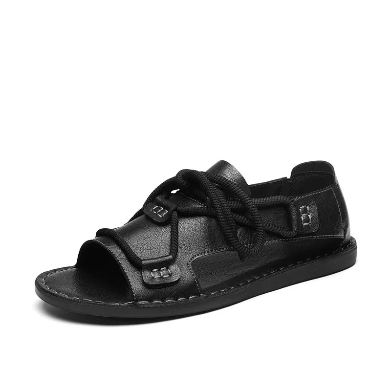 Sandals Summer Fashion Leather Comfortable Flat Roman Sandals Soft Quick Drying 2026 New Outdoor Casual Beach Shoes Man