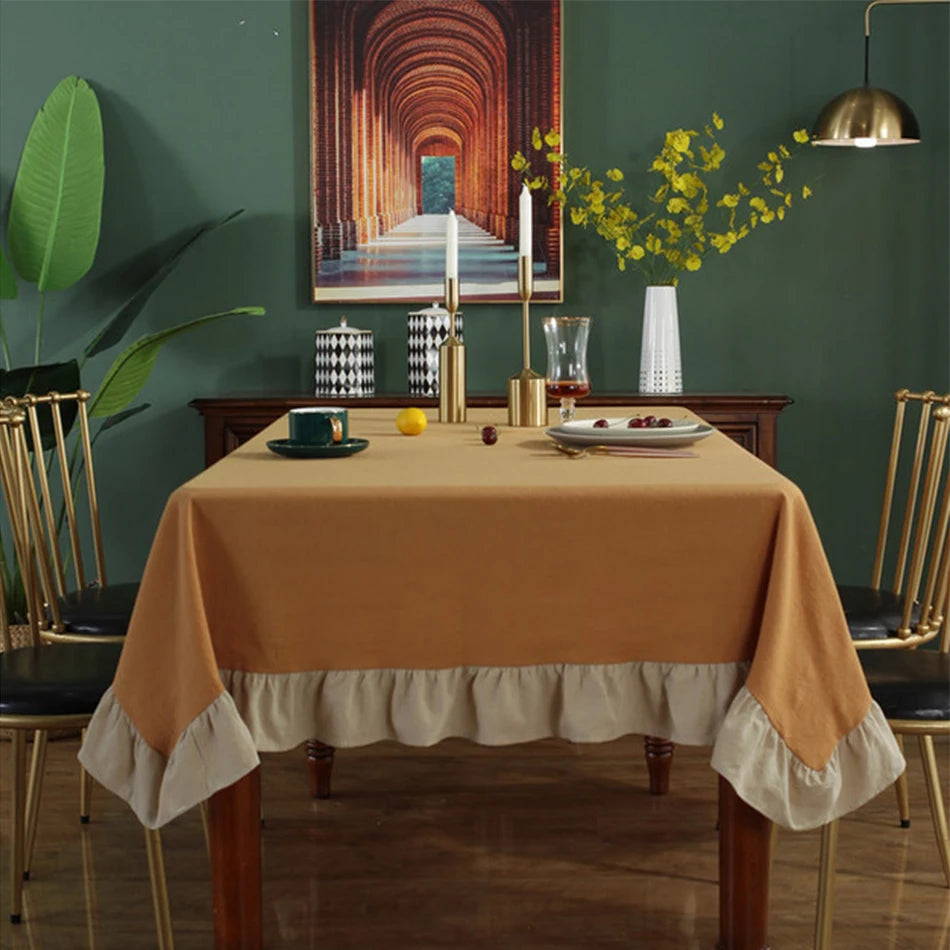 RUFFLE COTTON TABLECLOTH - 8 Colors, 14 Sizes - Gathered Tables