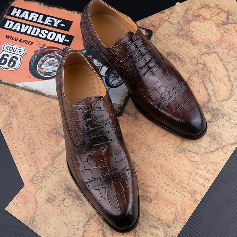 PRINT LUXE - Men's Genuine Leather Oxford Dress Shoes - Formal Evening Office